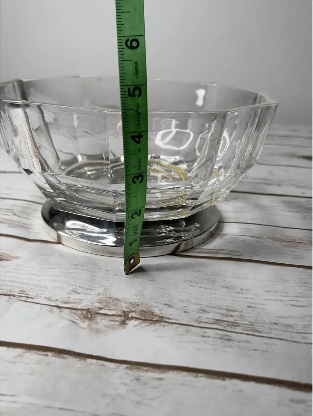 Vintage Mid‎ Century Modern Crystal Serving Bowl With Silver Plated Base